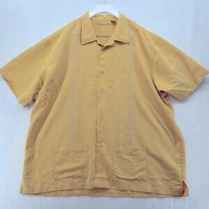 EUC The Havanera Co Yellow Cuban Shirt Mens size XXL Yellow Embroidered